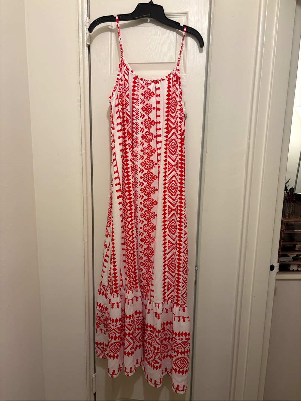 Red & White Printed Maxi Dress - Women's Spaghetti Strap Sundress